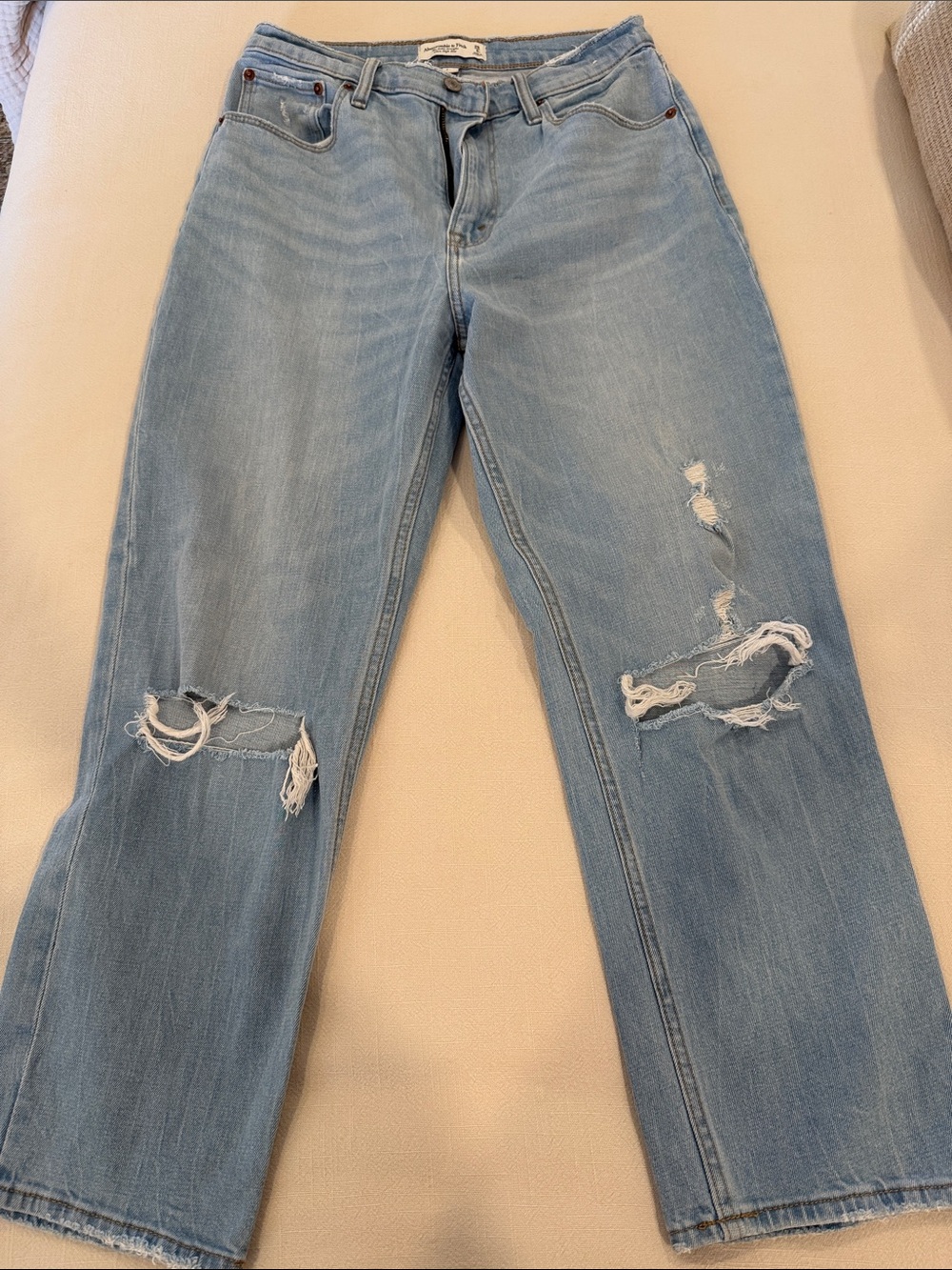 Abercrombie & Fitch Light Blue Distressed ankle straight high rise curve love